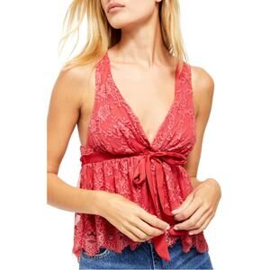 Free People Size Large Chante Lace Tank Crop Top Frenchie Kiss Dee V-Neck Sz L